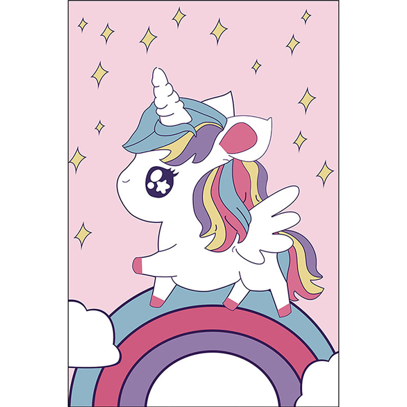 BowLift | Pink Children's Room Carpet Children Animal Unicorn Rainbow Pattern Rug Polyester Non-Slip Backing Carpet