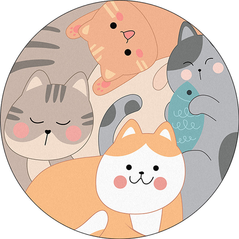 BowLift | Children's bedroom rug in yellow and brown with animal cat fish print rug polyester non-slip back washable rug