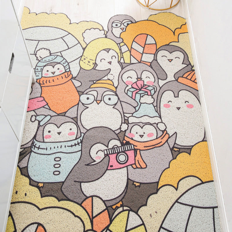 BowLift | Children Irregular Kids Room Rug in Yellow and Gray Animal Cat Rabbit Penguin Print Rug Polyester Non-slip Area Rug