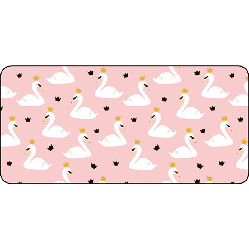 BowLift | Casual Kids Carpet in Pink Animal Swan Crown Pattern Carpet Polyester Non-Slip Rug for Children's Room