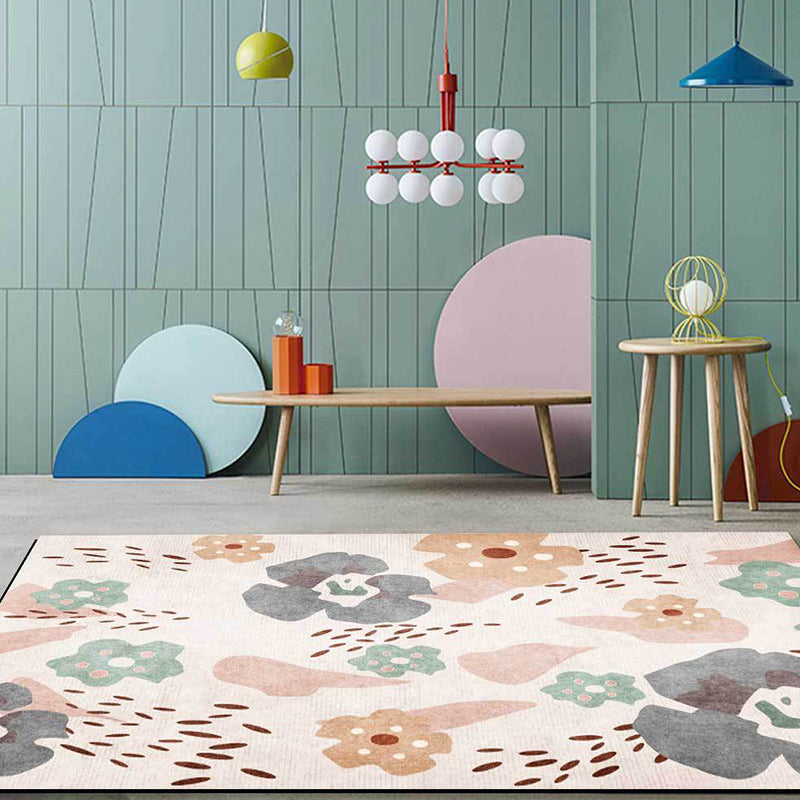 BowLift | Pink Kids Room Carpet Kids Floral Pattern Carpet Polyester Anti-Slip Mat Carpet