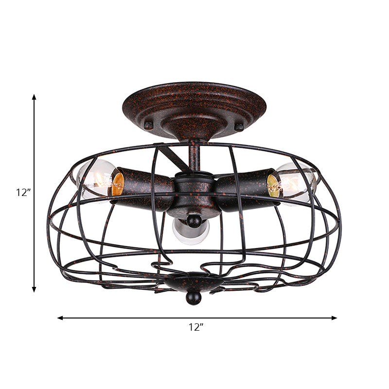 BowLift | Weathered Copper Wall Lamp with Cage Shade Antique Style Wrought Iron 3 Lights Indoor Wall Lighting