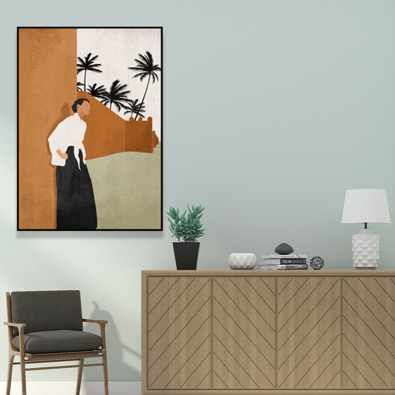 BowLift | Canvas Textured Wall Art Decor Tropical Man Again the Wall and Coconut Tree Painting