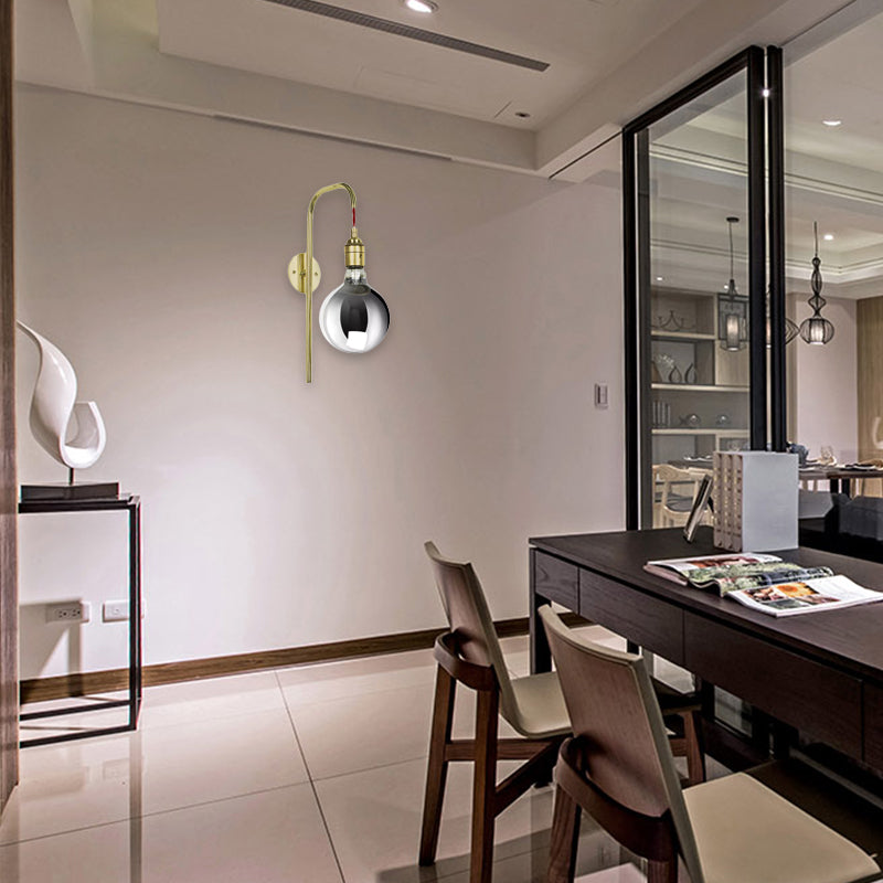 BowLift | Chrome/Gold A Light Wall Lamp Modern Clear Glass Globe Lighting Fixture for Living Room