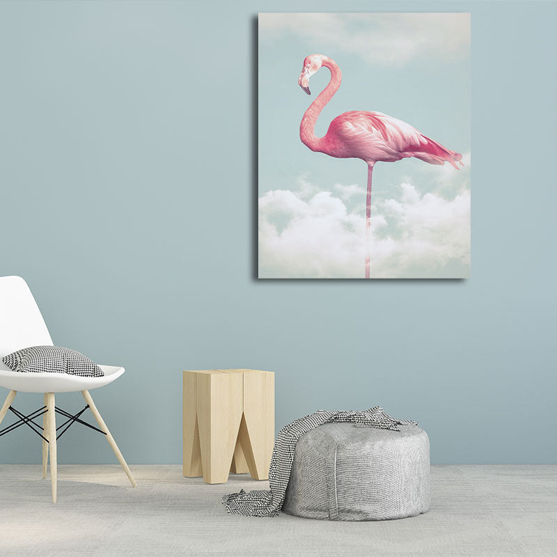 BowLift | Canvas Pink Art Print Tropical Flamingo and Clouds Wall Decoration for Home Interior