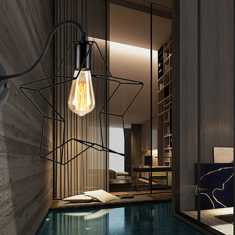 BowLift | Black 1 Light Wall Lamp Retro Style Metal Diamond/Star Wall Light with Cage Shade for Café