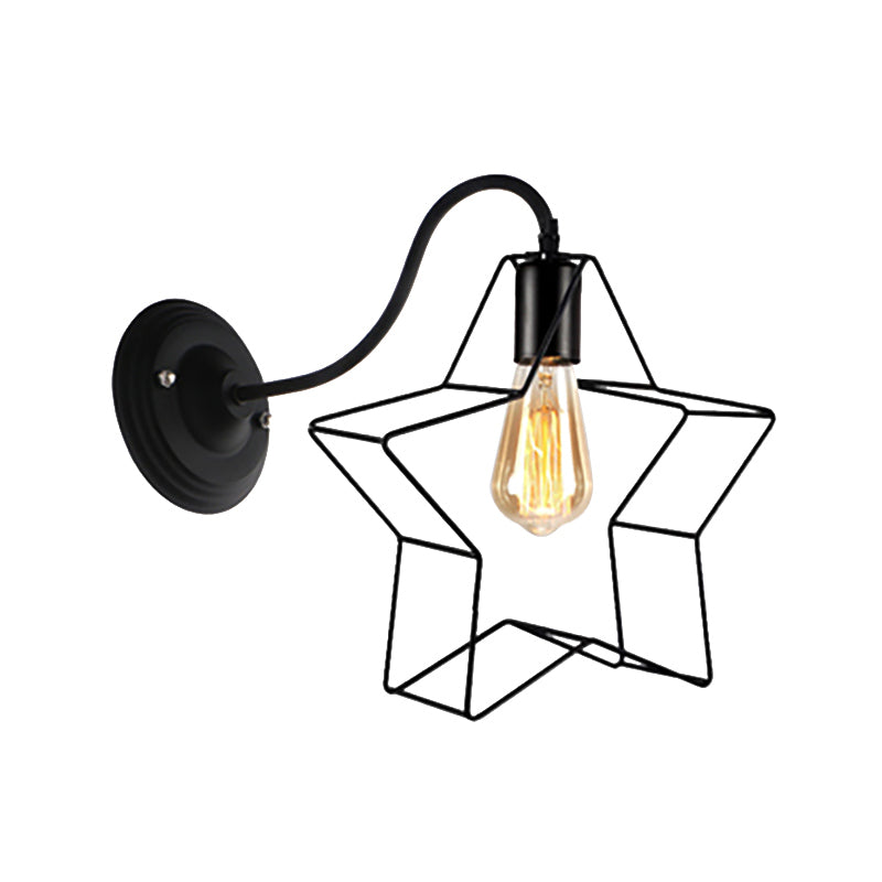 BowLift | Black 1 Light Wall Lamp Retro Style Metal Diamond/Star Wall Light with Cage Shade for Café