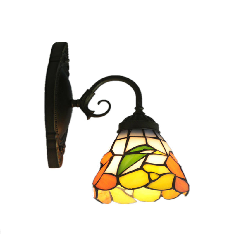 BowLift | 1 Head Peony Wall Light Victorian Black Tinted Glass Wall Mount Light with Curved/Straight Arm