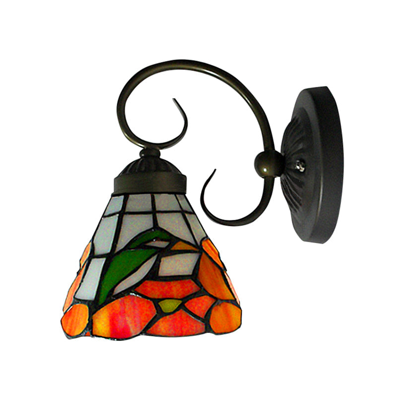 BowLift | 1 Head Peony Wall Light Victorian Black Tinted Glass Wall Mount Light with Curved/Straight Arm