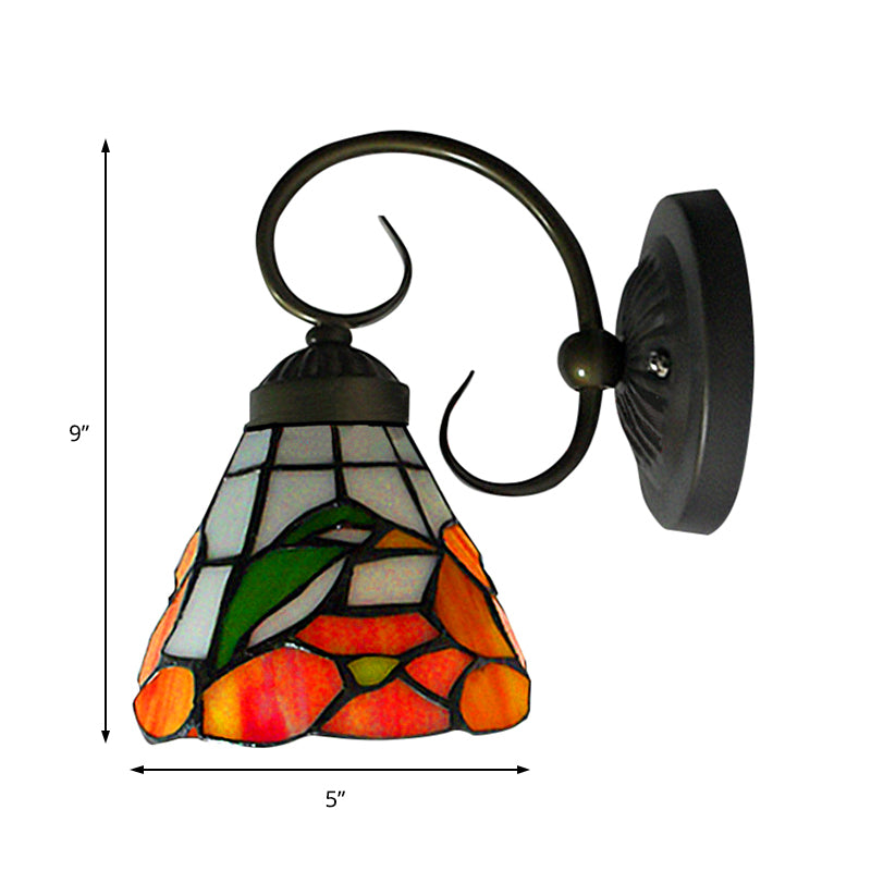 BowLift | 1 Head Peony Wall Light Victorian Black Tinted Glass Wall Mount Light with Curved/Straight Arm