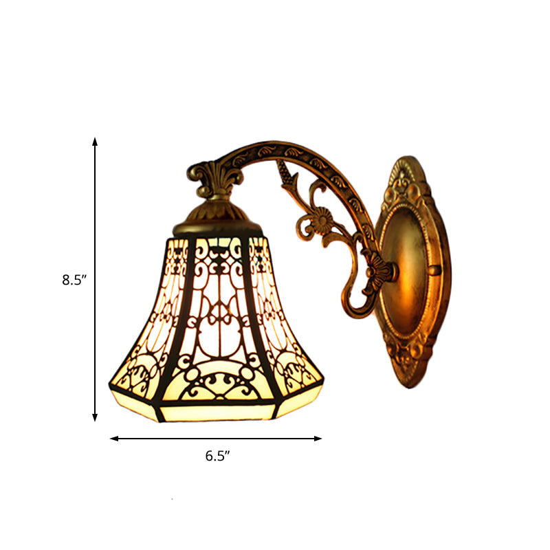 BowLift | Stained Glass Wall Lamp with Aged Brass Curved Arm 1 Light Lodge Wall Mount Lamp