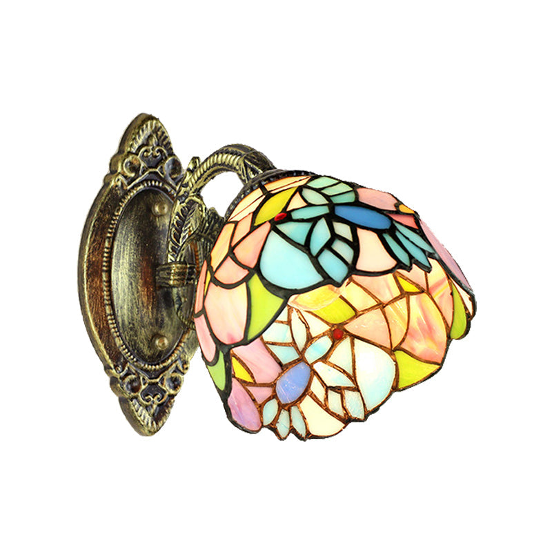 BowLift | Stained Glass Wall Lamp with Curved Arm A Light Tiffany Wall Light in Brass