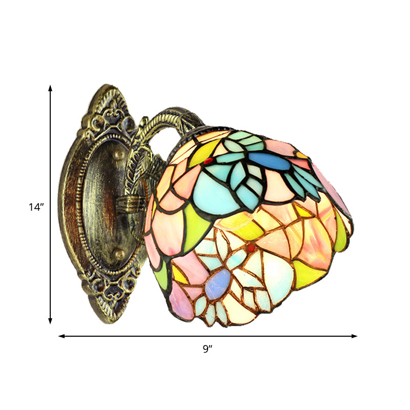 BowLift | Stained Glass Wall Lamp with Curved Arm A Light Tiffany Wall Light in Brass