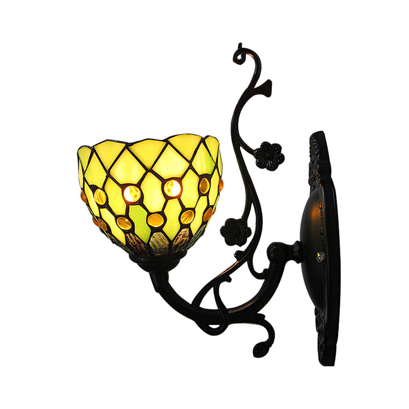 BowLift | Bowl Wall Mount Light with Bead Decoration 1 Light Stained Glass Mini Wall Lighting