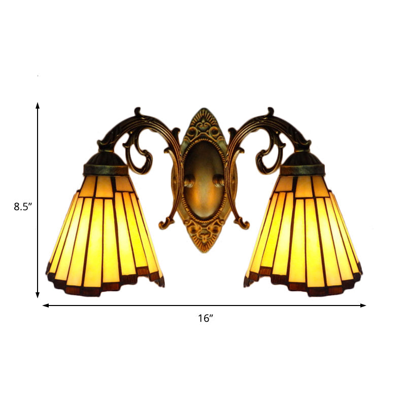 BowLift | Yellow Glass Old Brass Wall Light Arc/Nix 2 Heads Mission Wall Mounted Lamp