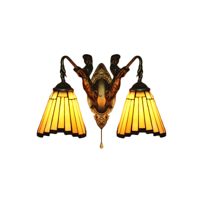 BowLift | Yellow Glass Old Brass Wall Light Arc/Nix 2 Heads Mission Wall Mounted Lamp