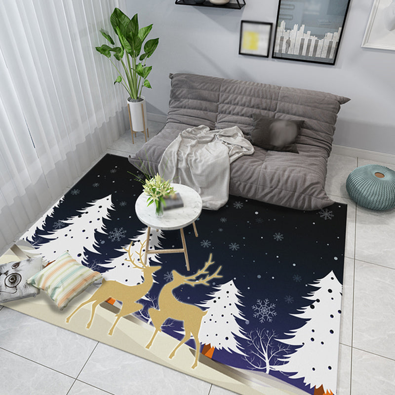 BowLift | Casual Kids Rug in Black and Gray Animal Tiger Deer Pattern Rug Polyester Pet-Friendly Rug for the Children's Room