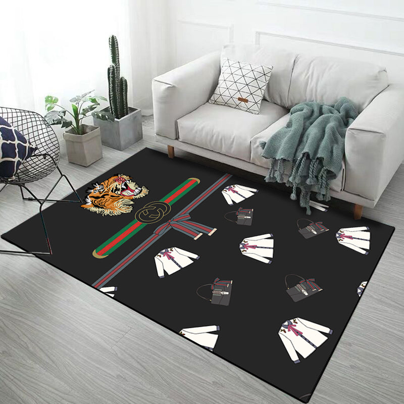 BowLift | Casual Kids Rug in Black and Gray Animal Tiger Deer Pattern Rug Polyester Pet-Friendly Rug for the Children's Room
