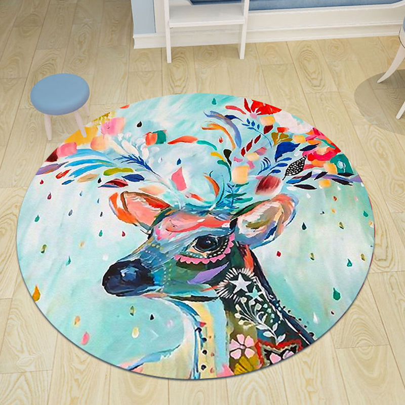 BowLift | Children's room rug in black and blue animal pig rabbit jellyfish print rug polyester stain-resistant rug