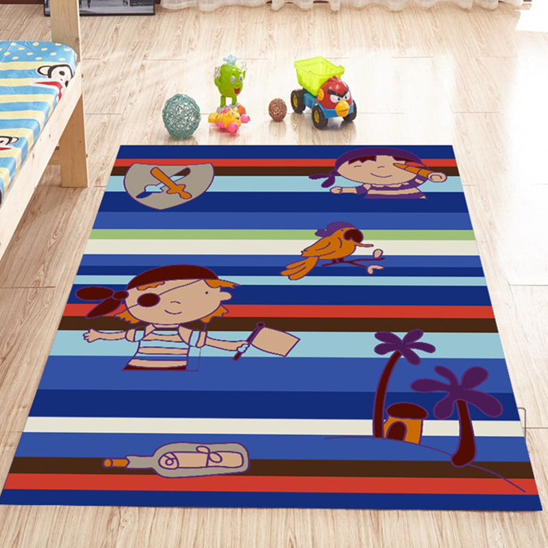 BowLift | Pink and Blue Children's Room Rug Animals Bird Elephant Giraffe Pattern Area Rug Polyester Non-slip Carpet