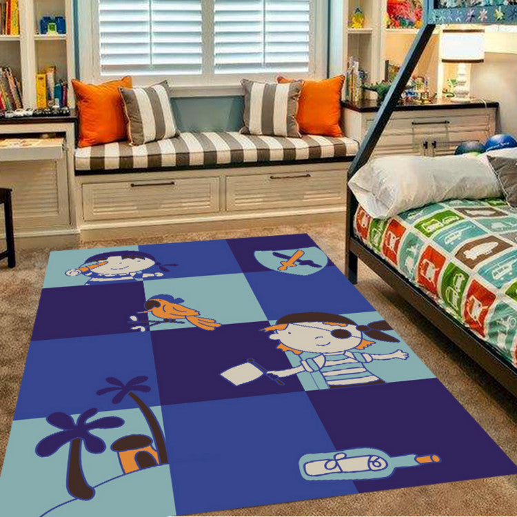 BowLift | Pink and Blue Children's Room Rug Animals Bird Elephant Giraffe Pattern Area Rug Polyester Non-slip Carpet