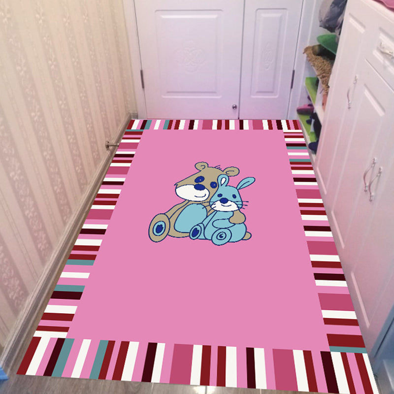 BowLift | Pink and Blue Children's Room Rug Animals Bird Elephant Giraffe Pattern Area Rug Polyester Non-slip Carpet