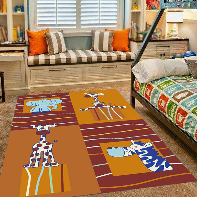 BowLift | Pink and Blue Children's Room Rug Animals Bird Elephant Giraffe Pattern Area Rug Polyester Non-slip Carpet