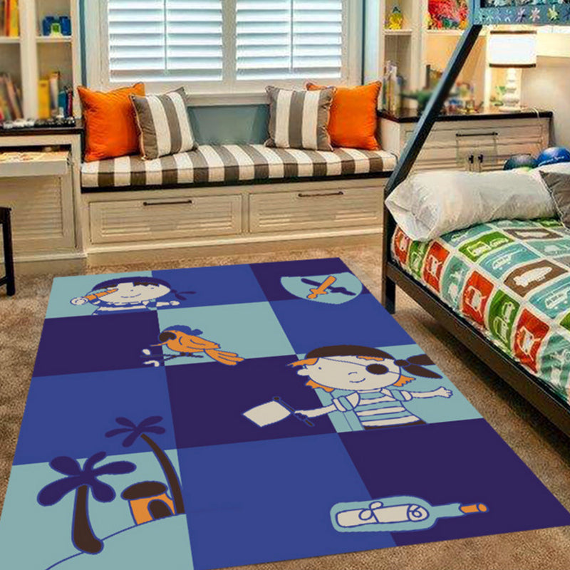 BowLift | Pink and Blue Children's Room Rug Animals Bird Elephant Giraffe Pattern Area Rug Polyester Non-slip Carpet