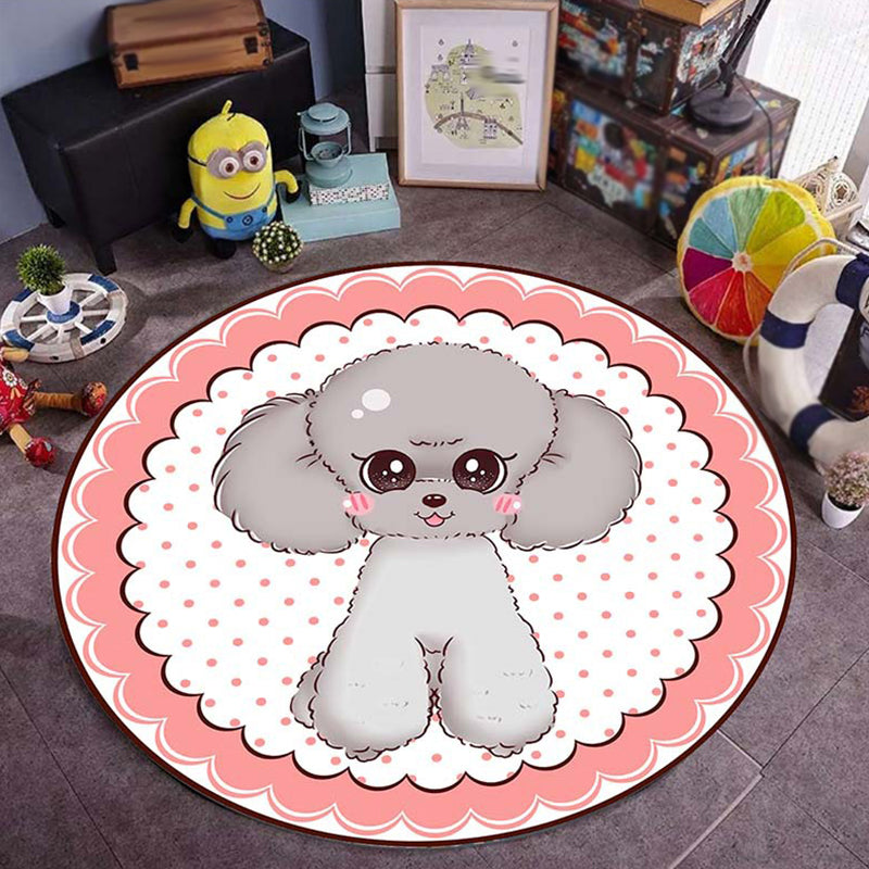 BowLift | Pink and Red Kids Room Carpet Animal Dog Pattern Area Rug Polyester Non-Slip Back Rug