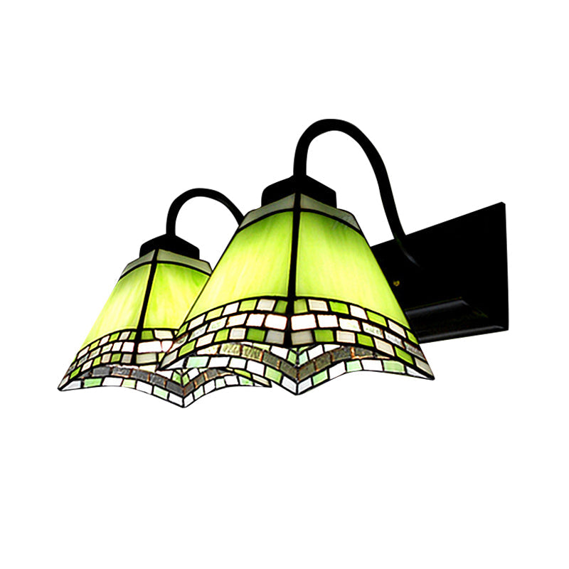 BowLift | 2 Light Pyramid Wall Light with Gooseneck Mission Style Stained Glass Wall Lamp