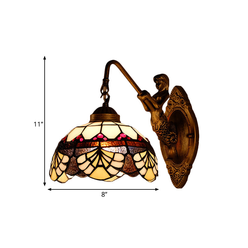 BowLift | 1 Head Scalloped Dome Wall Lamp Tiffany Gold Cut Glass Wall Lamp with Mermaid/Swinging Arm
