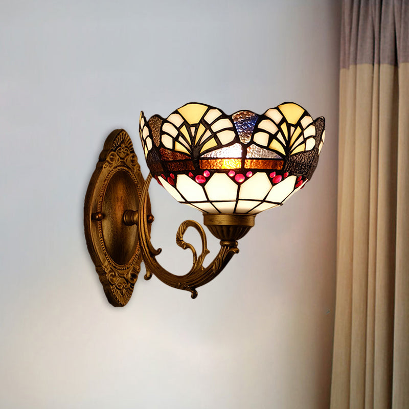 BowLift | 1 Head Scalloped Dome Wall Lamp Tiffany Gold Cut Glass Wall Lamp with Mermaid/Swinging Arm