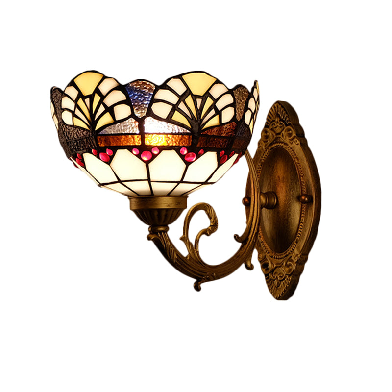 BowLift | 1 Head Scalloped Dome Wall Lamp Tiffany Gold Cut Glass Wall Lamp with Mermaid/Swinging Arm