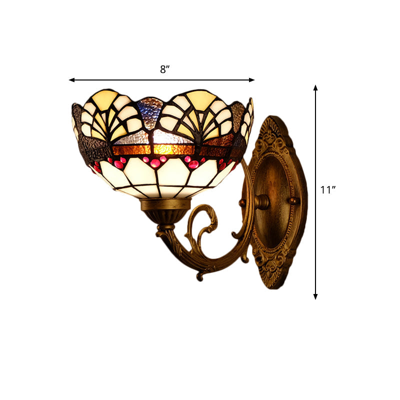 BowLift | 1 Head Scalloped Dome Wall Lamp Tiffany Gold Cut Glass Wall Lamp with Mermaid/Swinging Arm