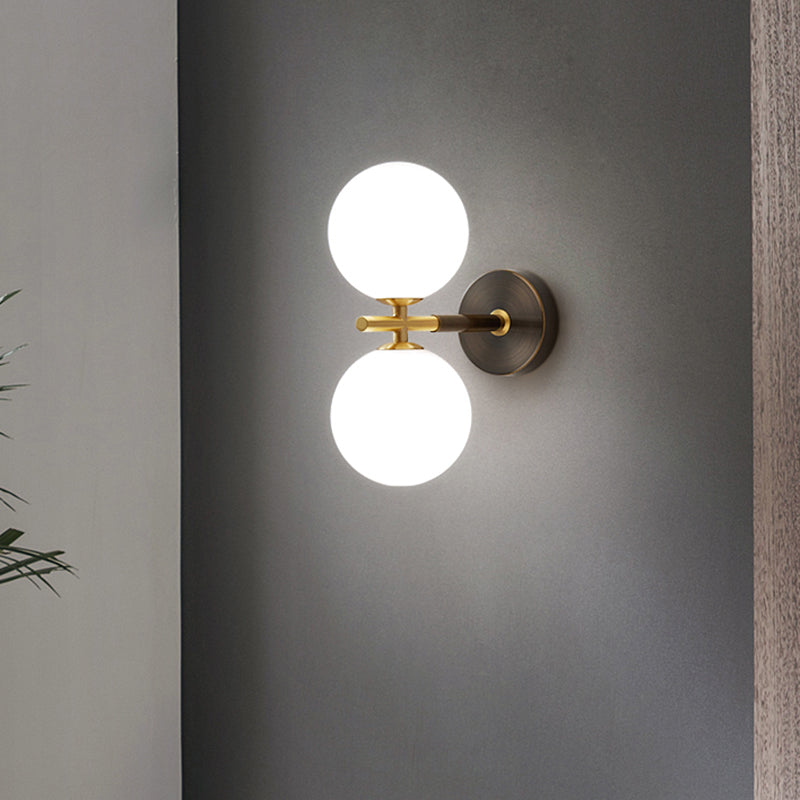 BowLift | Brass Global LED Wall Lamp Light Mid Century 1/2 Bulbs White Glass Wall Light Fixture