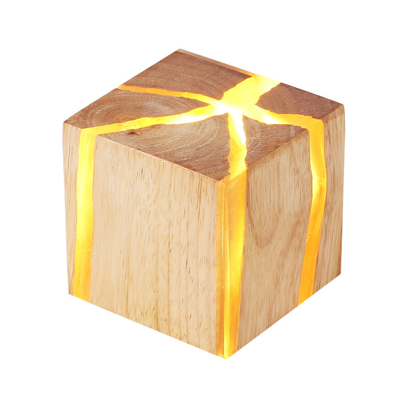 BowLift | Cube Wood LED Wall Light Ideas Contemporary 1-Light BurlyWood Wall Lamp