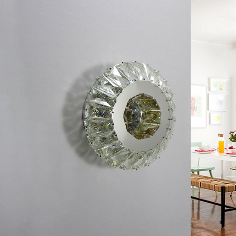BowLift | Faceted Crystal Round Wall-Mounted Lamp Contemporary LED Chrome Wall Light in 3 Colors