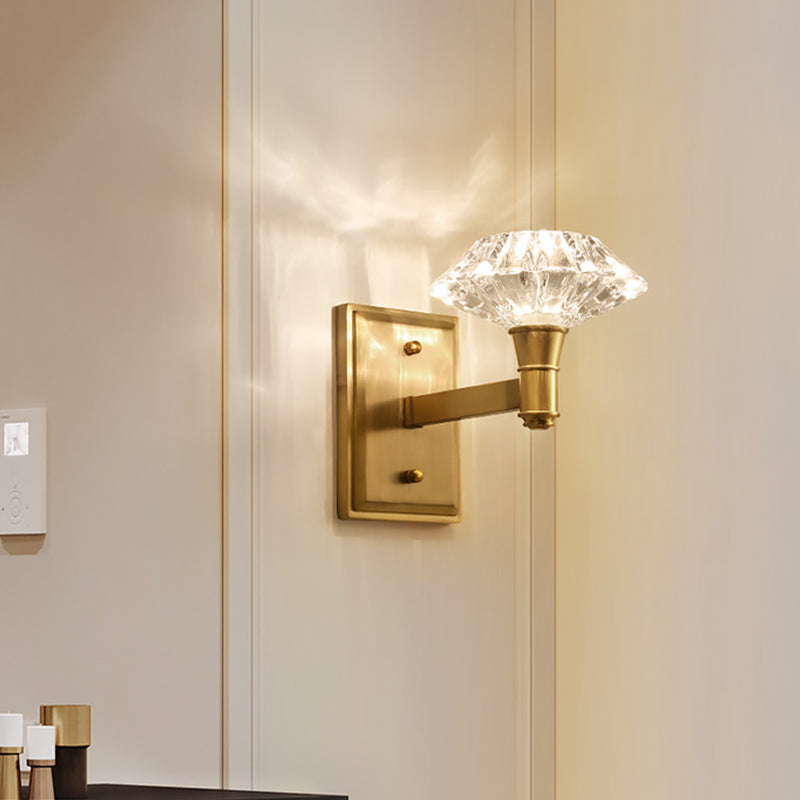 BowLift | Shell Wall Mounted Lighting Simplicity Clear Crystal 1/2-Light Door Wall Sconce with Straight Arm in Brass