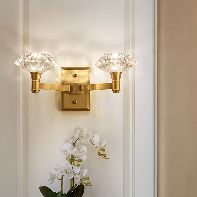 BowLift | Shell Wall Mounted Lighting Simplicity Clear Crystal 1/2-Light Door Wall Sconce with Straight Arm in Brass