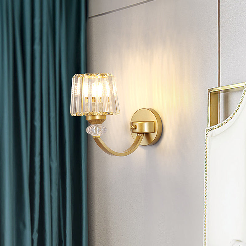 BowLift | Clear Crystal Frame Wall Light Modernist 1/2-Light Wall Mounted Lighting with Curved Arm in Black/Gold