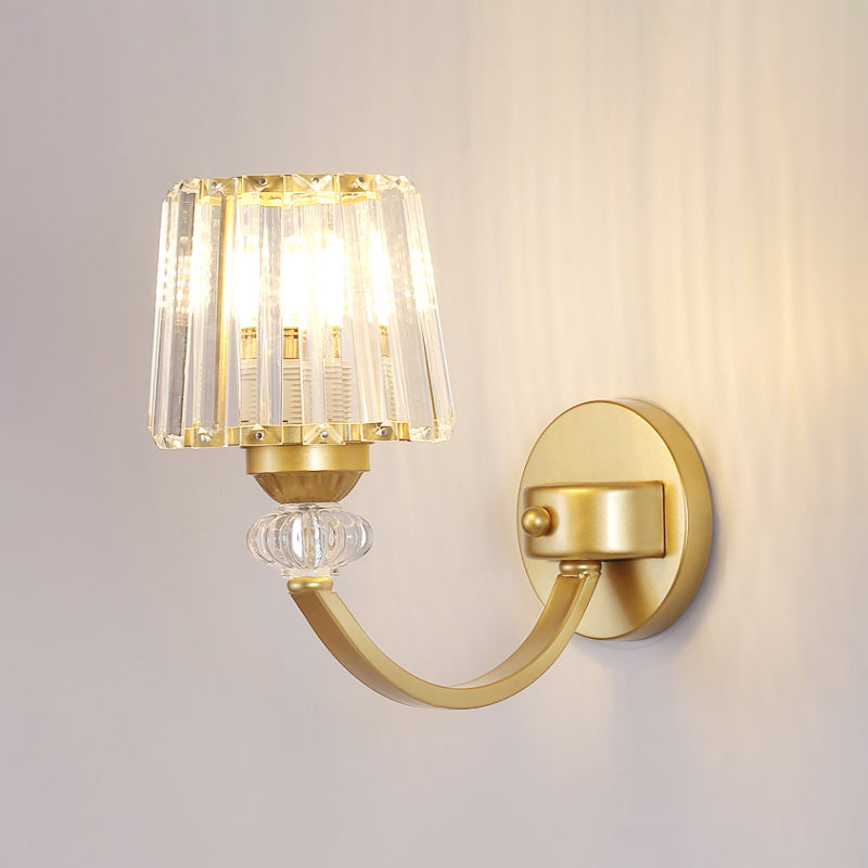 BowLift | Clear Crystal Frame Wall Light Modernist 1/2-Light Wall Mounted Lighting with Curved Arm in Black/Gold