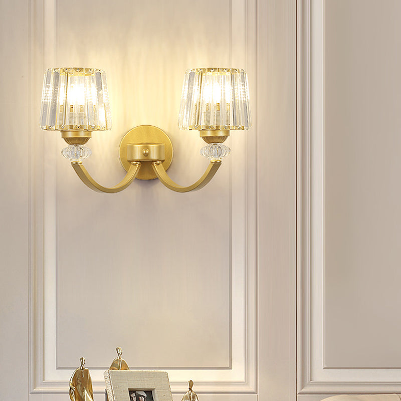 BowLift | Clear Crystal Frame Wall Light Modernist 1/2-Light Wall Mounted Lighting with Curved Arm in Black/Gold