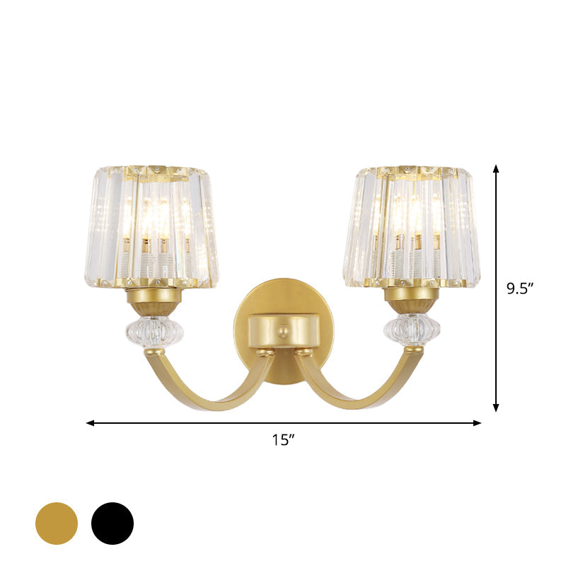 BowLift | Clear Crystal Frame Wall Light Modernist 1/2-Light Wall Mounted Lighting with Curved Arm in Black/Gold