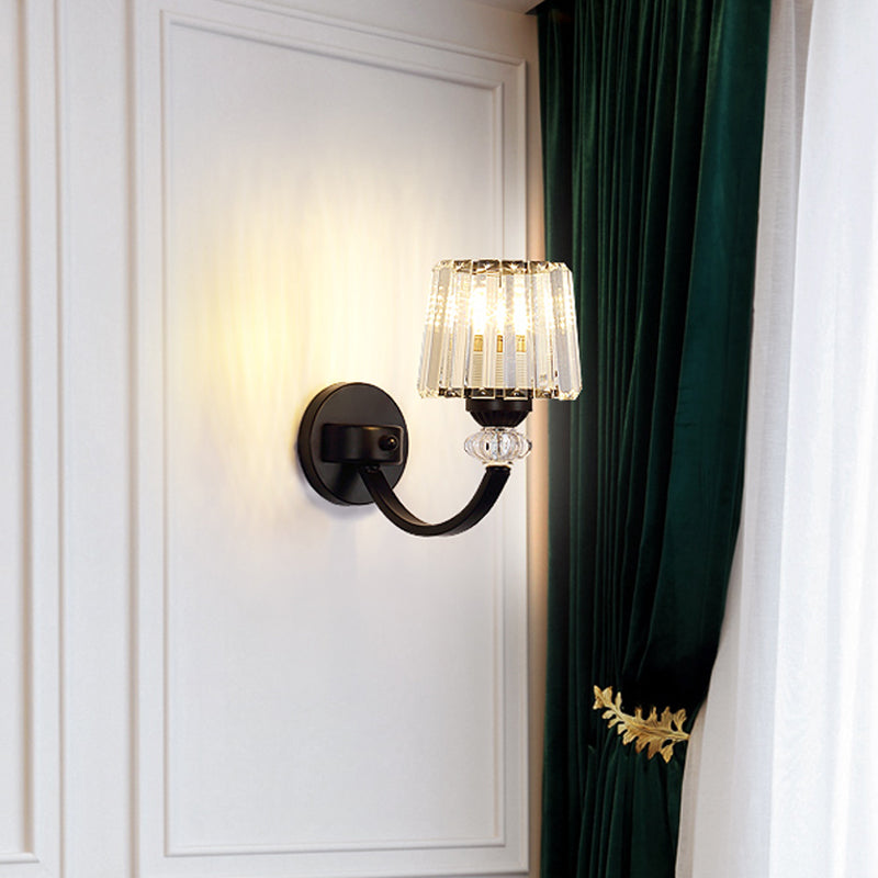 BowLift | Clear Crystal Frame Wall Light Modernist 1/2-Light Wall Mounted Lighting with Curved Arm in Black/Gold