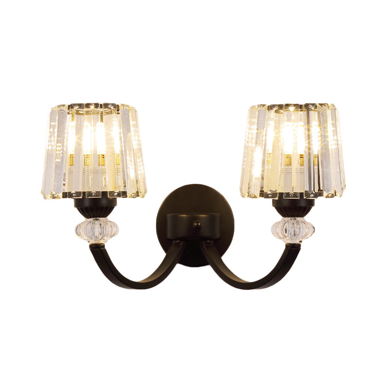 BowLift | Clear Crystal Frame Wall Light Modernist 1/2-Light Wall Mounted Lighting with Curved Arm in Black/Gold