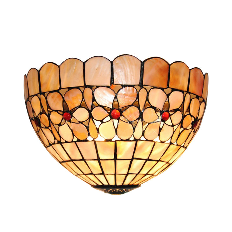 BowLift | 1 Light Floral Wall Lamp Tiffany Shell Wall Mount Light in Beige for Stairs