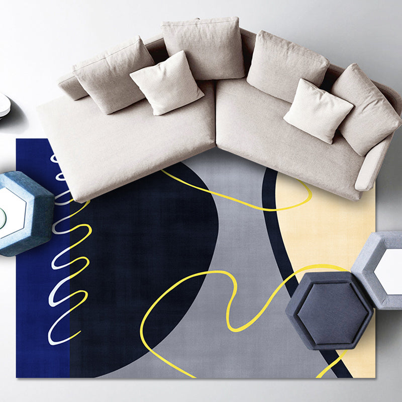 BowLift | Blue and Green Abstract Carpet Polyester Modernist Carpet Washable Pet-Friendly Area Rug for the Living Room