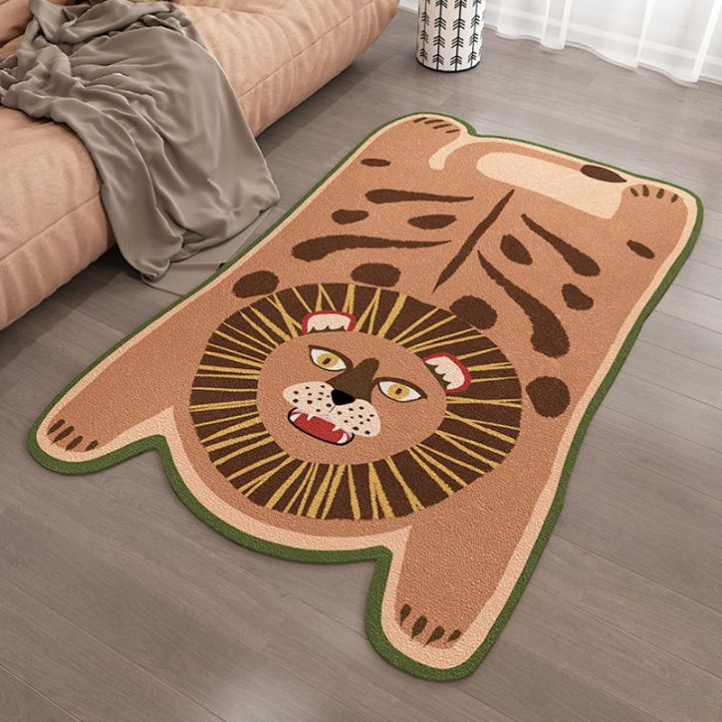 BowLift | Yellow and Brown Irregular Rug Children's Room Animal Tiger Leopard Lion Pattern Rug Polyester Stain Resistant Carpet