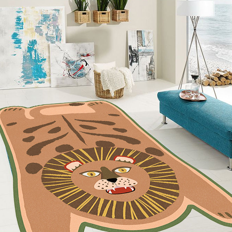 BowLift | Yellow and Brown Irregular Rug Children's Room Animal Tiger Leopard Lion Pattern Rug Polyester Stain Resistant Carpet