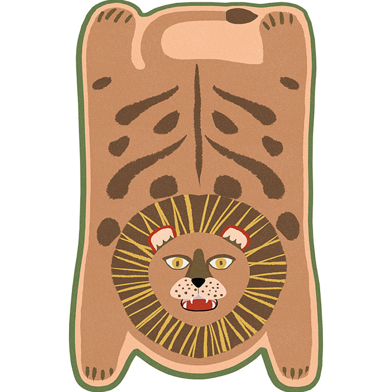 BowLift | Yellow and Brown Irregular Rug Children's Room Animal Tiger Leopard Lion Pattern Rug Polyester Stain Resistant Carpet